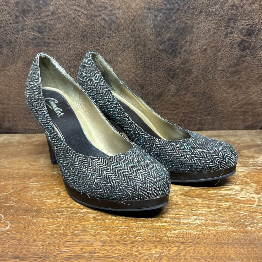 Candie's Tweed 9 medium Chunky Pump Heel Business Casual Neutral Work